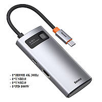 USB Type-C хаб Baseus Metal Gleam 4-in-1 100W USB3.0 USB2.0  HDMI Type-C Gray (CAHUB-CY0G)