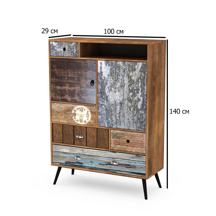 Вінтажний прямокутний комод у вітальню Halmar Mezo KM-4 100х29х140 см різнобарвний на чорних ніжках, фото 1