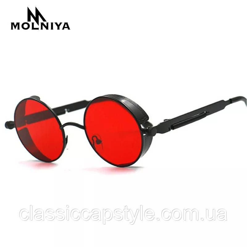 Сонцезахисні окуляри тішейди з шорами круглі лінзи вінтаж готичні Стипанк Steampunk Ретро чорно червоні