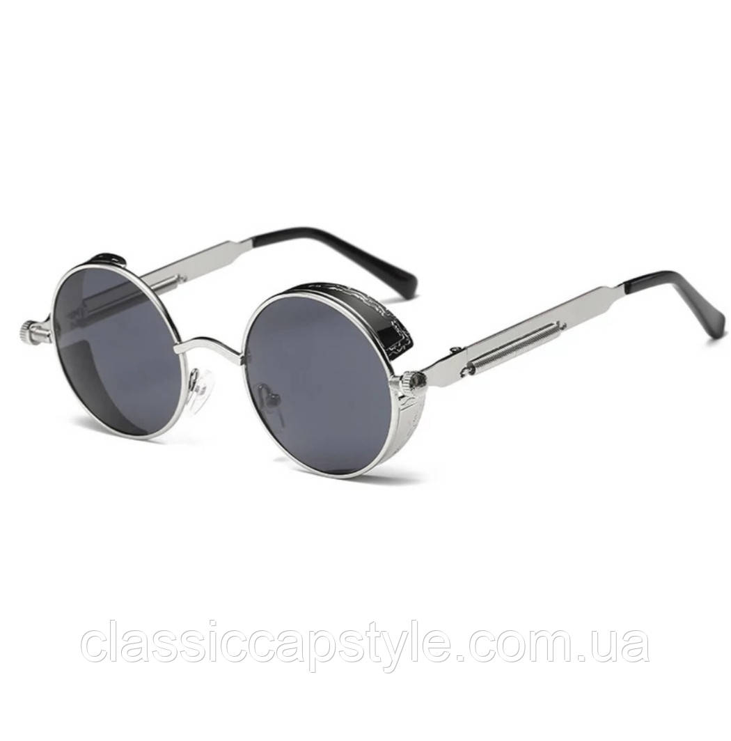 Сонцезахисні окуляри тішейди з шорами круглі лінзи вінтаж готичні Стипанк Steampunk Ретро сірі срібло