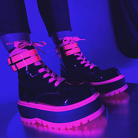 Стильні лаковані черевики ботильйони з неоновою підошвою, 36 — 40