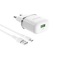 Мережевий зарядний пристрій Borofone BA36A High speed single port QC3.0 charger set(Micro) White