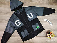 Куртка двухсторонняя демисезонная подростковая для мальчиков -G U- черная с серым 12-13;14-15 лет