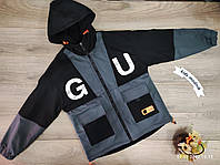 Куртка двухсторонняя демисезонная подростковая для мальчиков -G U- серая с черным 12-13;14-15 лет