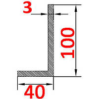 Алюминиевый уголок разносторонний 100х40х3 без покрытия