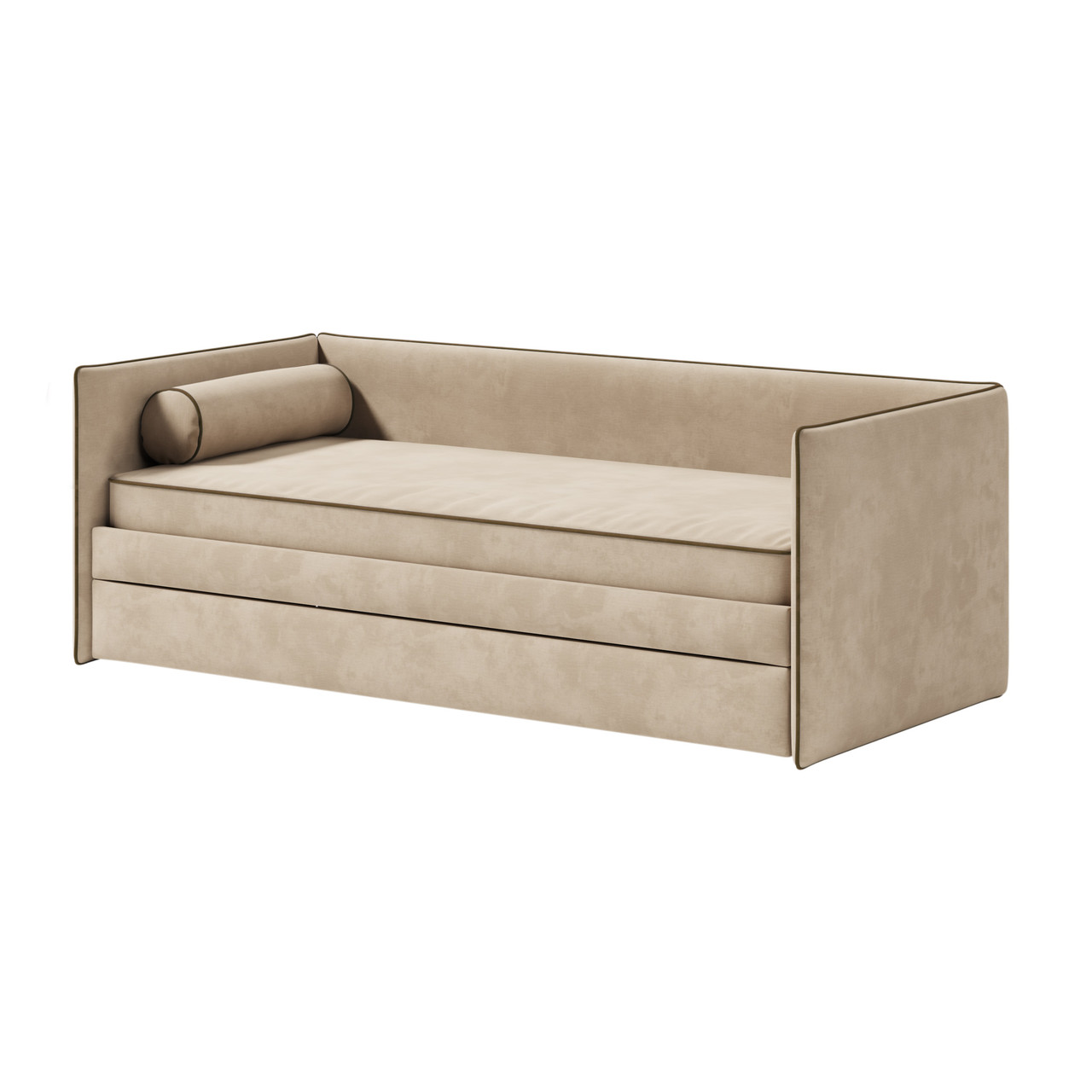 Дитяче кутове ліжко з матрацом MeBelle SLEEPY 80х190 диван з висувною скринькою для речей, бежевий велюр, фото 1