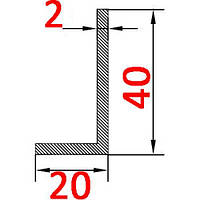Алюминиевый уголок разносторонний 40х20х2 без покрытия