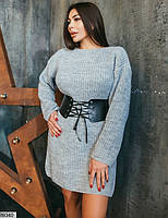 В'язане плаття-туніка зі шкіряним корсетом у комплекті з 42 по 46 розмір, фото 4