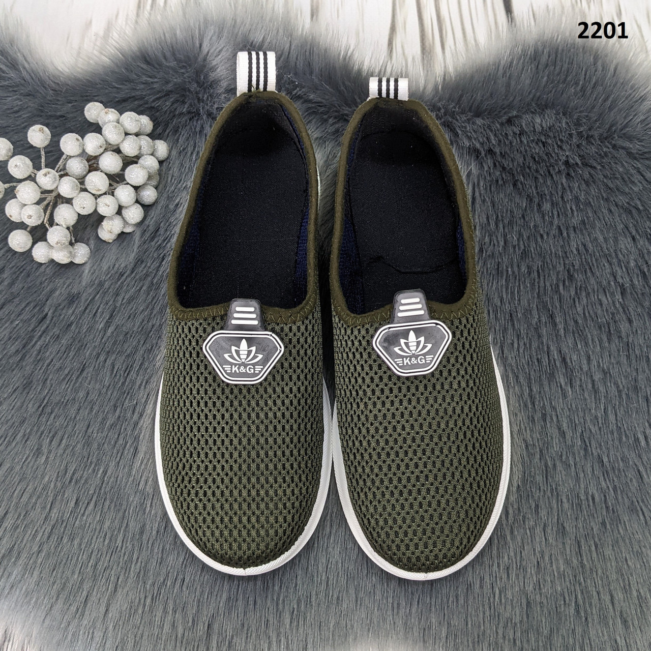 Мокасини сліпони жіночі текстильні кольору хакі 2201, фото 1