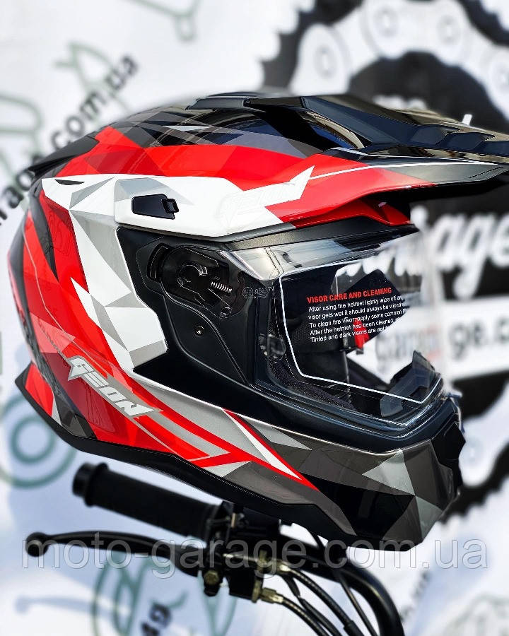 Шолом GEON 722 Дуал-спорт з окулярами Black Red Dual-sport, фото 1