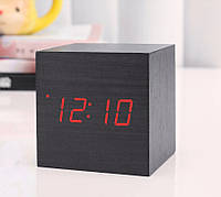 Електронний цифровий годинник Mini wooden clock Black