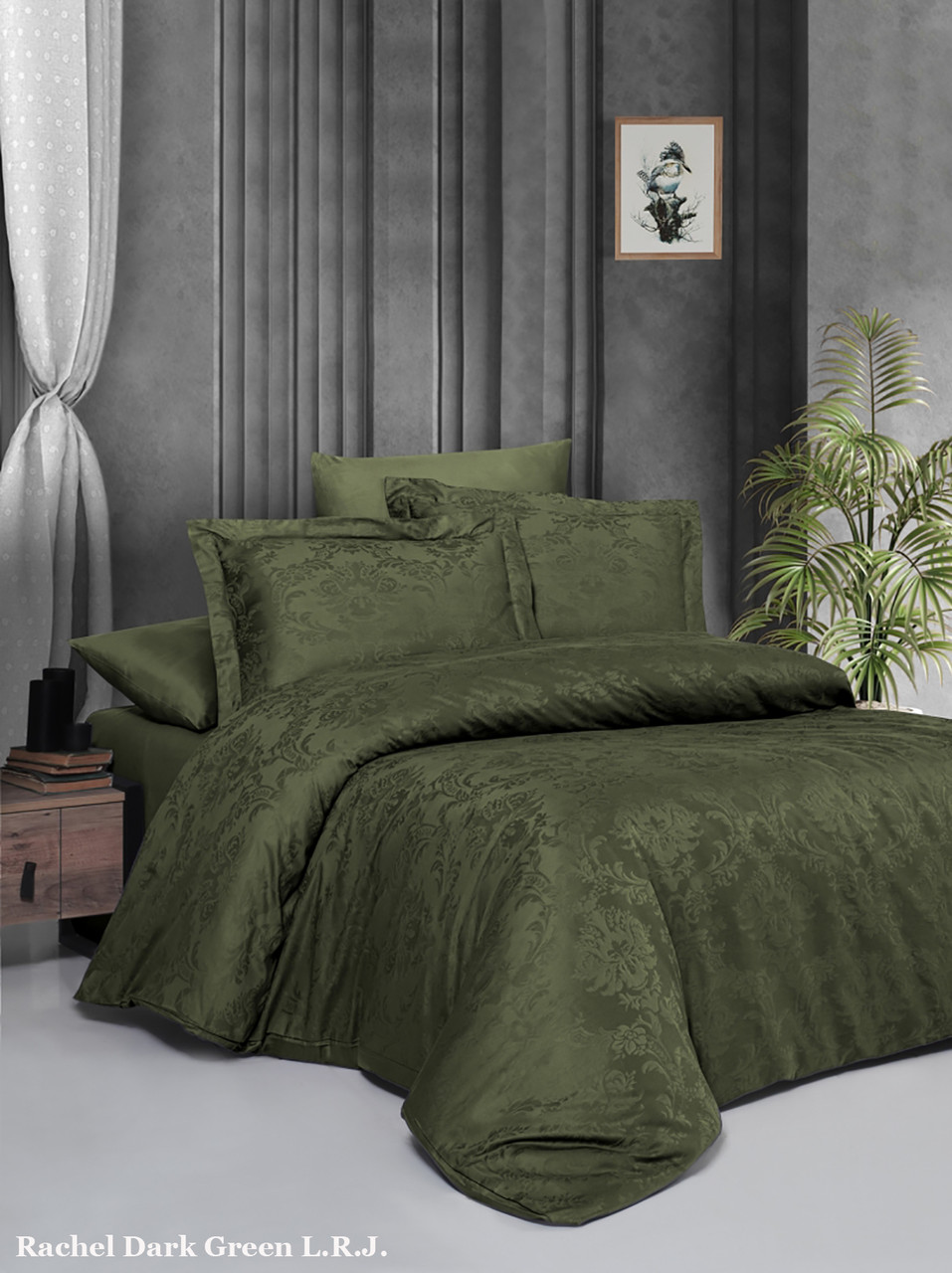 Турецьке Постільна Білизна La Romano Jacquard Satin Rachel Dark Green