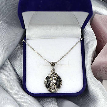 Срібний кулон з крапельним сріблом та гагатом