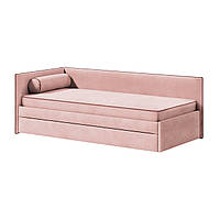М'яке ліжко дитяче з бортиками та матрацом MeBelle SLEEPY 90х190 з висувним ящиком, пудровий рожевий велюр