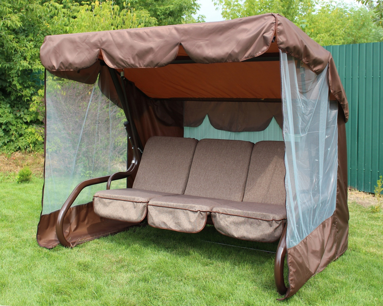 Гойдалки садові GreenGard Брауні Гойдалка з відкидною спинкою та москітною сіткою, фото 1