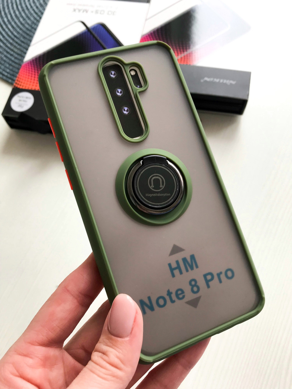 Протиударний чохол бампер GKK LikGus Magnetic Ring з підставкою для Xiaomi Redmi Note 8 Pro Olive