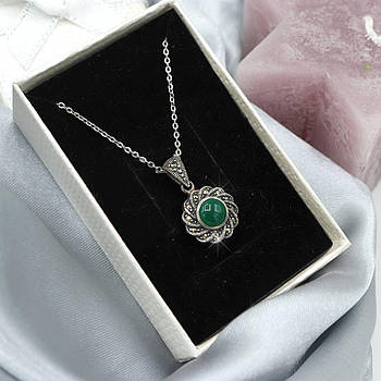 Срібний кулон з крапельним сріблом та зеленим агатом