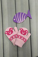 Теплі двонитка рукавички дитячі с 6 міс Панда - розовые