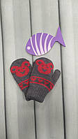 Теплі двонитка рукавички дитячі с 6 міс Панда - графит