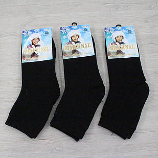 Жіночі середні шкарпетки махрові з вовною Marjinal,зимові однотонні 35-39, 12 пар/уп, чорні