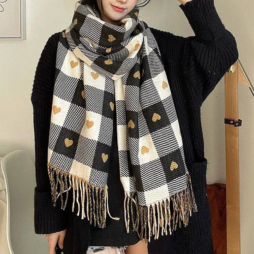 Женский шарф в клетку с сердечком Heart. Черный (ID#1582683444), цена ...