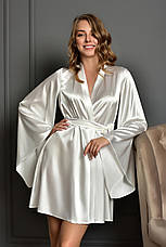 Комплект короткий атласний халат із пеньюаром для нареченої Айворі, фото 2