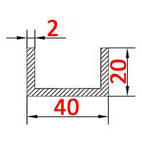 Алюминиевый швеллер (П-профиль) 40х20х2 анодированный