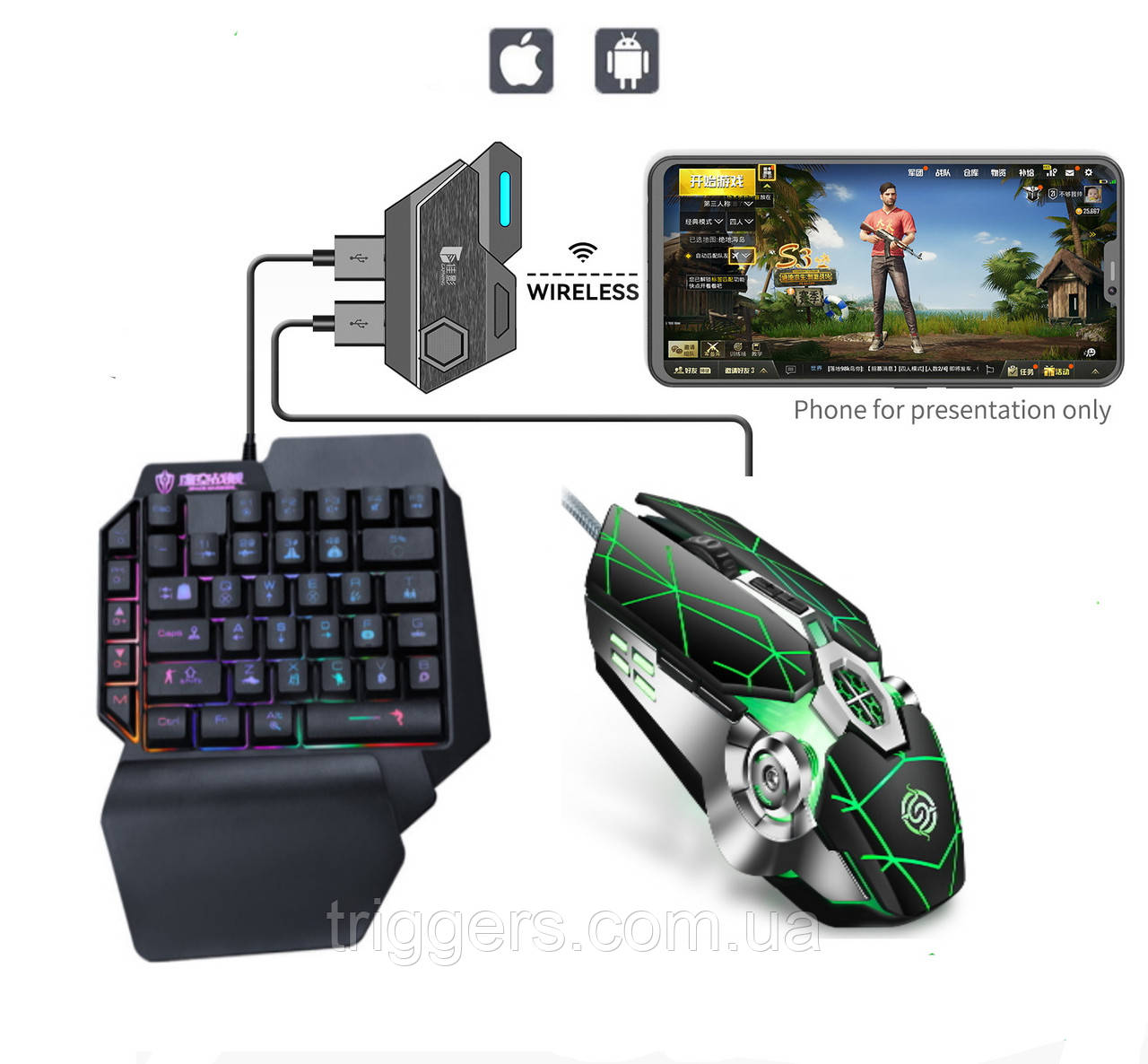 Ігровий Combo-комплект адаптер Union MIX SE Bluetooth 5.0 клавіатура і мишка для ігор PUBG Mobile COD Minecraft