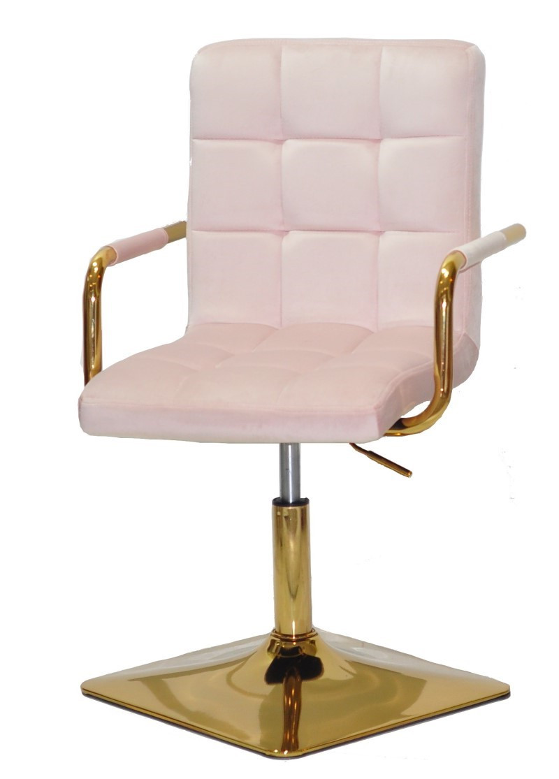 Крісло Augusto-Arm 4-GD-BASE рожевий В-1021 велюр із підлокітниками, на квадратній золотій опорі, фото 1