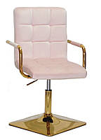 Крісло Augusto-Arm 4-GD-BASE рожевий В-1021 велюр із підлокітниками, на квадратній золотій опорі, фото 2