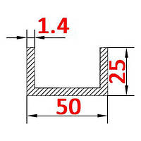 Алюминиевый швеллер (П-профиль) 50х25х1.4 анодированный