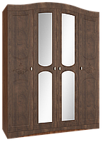 Шафа Вікторія 4 двері, розпашний в класичному стилі, Фенікс Меблі, спил дерева коньячний/горіх темний