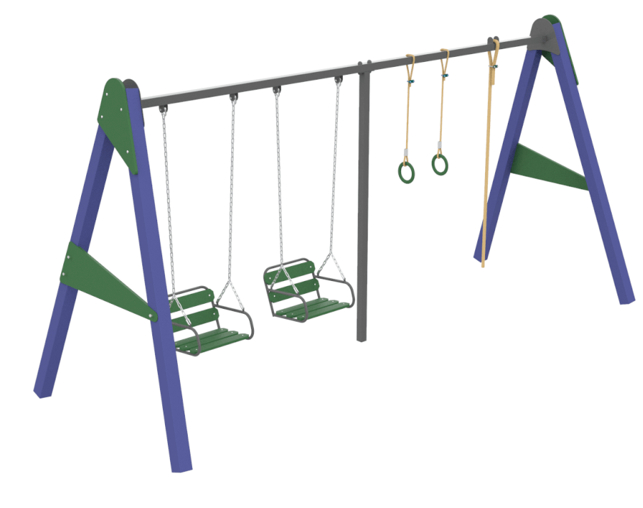 Гойдалки вуличні Geoviola двомісні сидіння W1 з канатом та кільцями, каркас дерево натуральне (Kidigo ТМ)