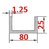 Алюминиевый швеллер (П-профиль) 80х25х1.25 анодированный