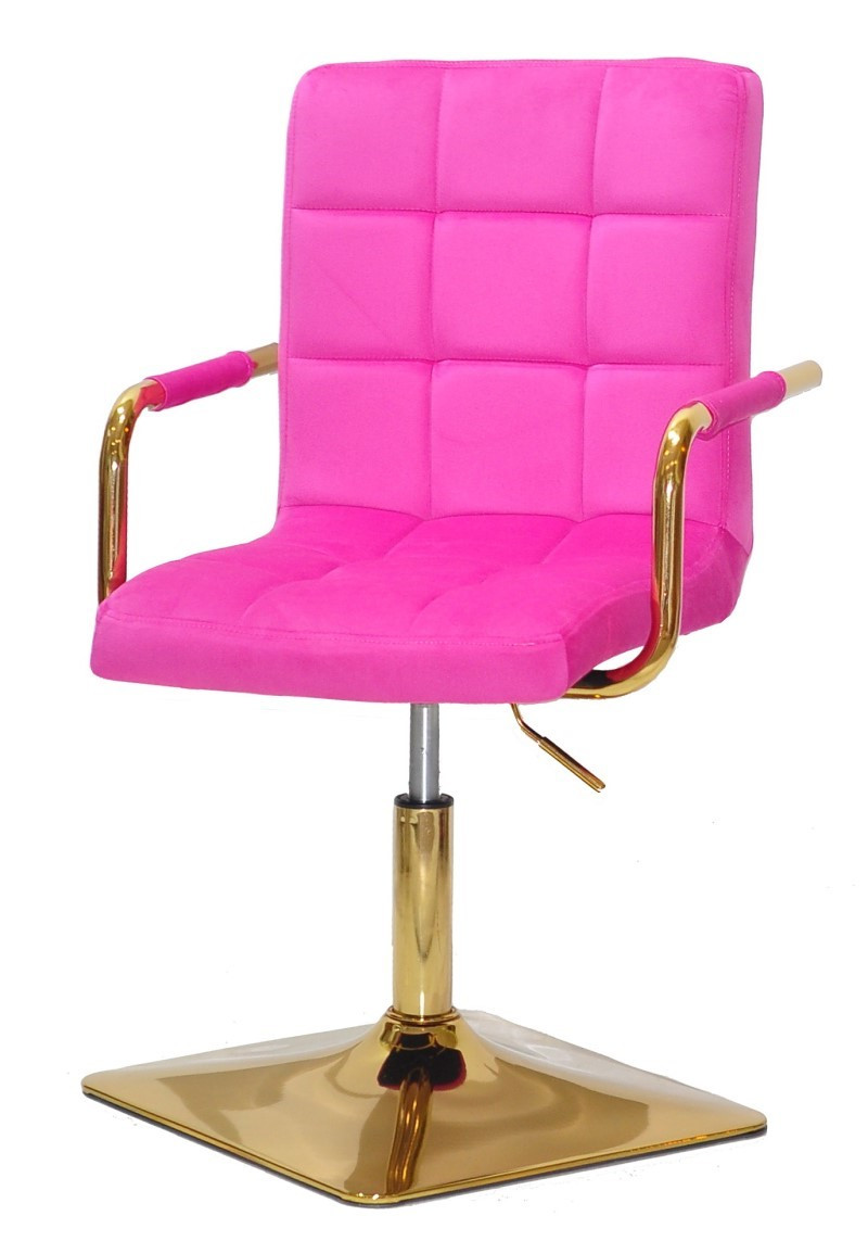 Крісло Augusto-Arm 4-GD-BASE малина В-1023 велюр із підлокітниками, на квадратній золотій опорі, фото 1