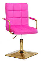 Крісло Augusto-Arm 4-GD-BASE малина В-1023 велюр із підлокітниками, на квадратній золотій опорі, фото 2