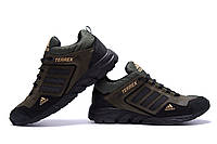 Мужские кроссовки из натуральной кожи Adidas Terrex Green хаки, стильные мужские кожаные кроссовки