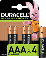 Аккумуляторные батарейки AAA Duracell 900 мАч 4 шт., перезаряжаемые минипальчиковые аккумуляторы ААА дюрасель