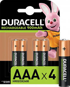 Акумуляторні батарейки AAA Duracell 900 мАч 4 шт., перезаряджаємі мініпальчикові акумулятори ААА дюрасел