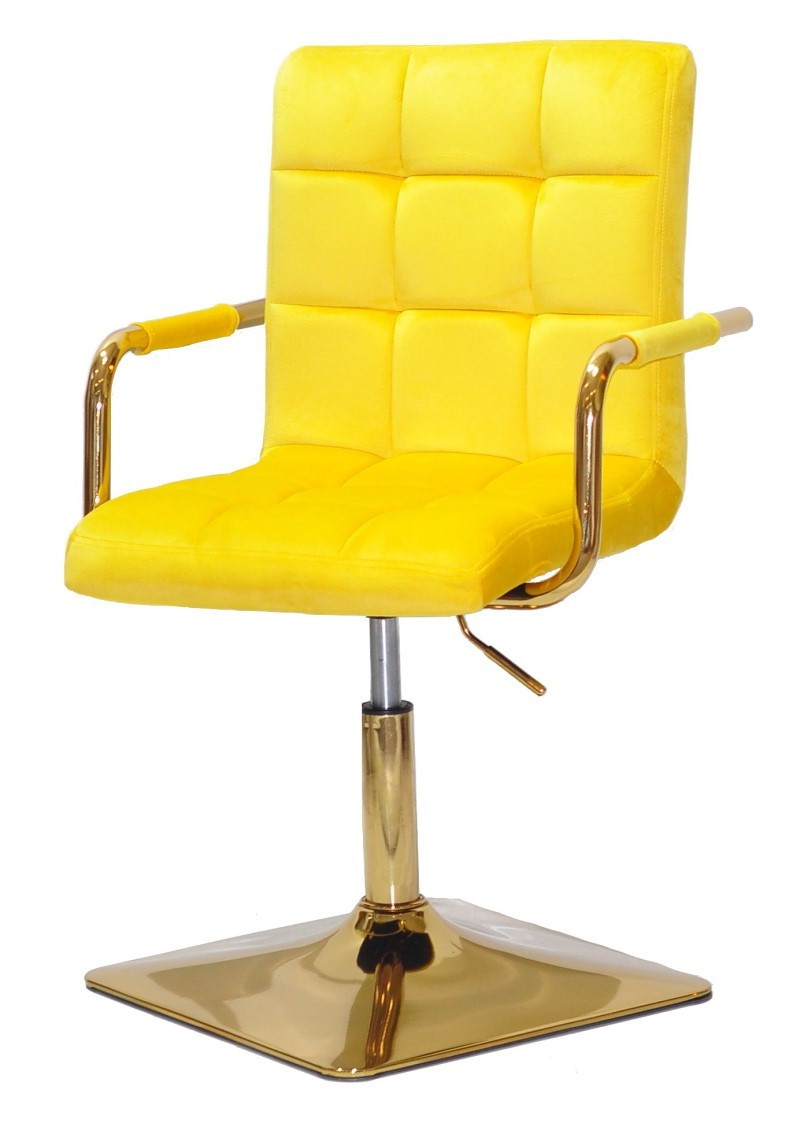 Крісло Augusto-Arm 4-GD-BASE жовтий В-1027 велюр із підлокітниками, на квадратній золотій опорі, фото 1