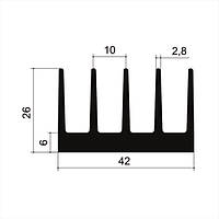 Радіаторний алюмінієвий профіль 42х26 без покриття АД31 Т5 ПАС-1830 БП (радіатор охолодження ребристий)