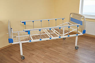Ліжко медична функціональна АТОН КФ-2-МП-БП-ОП-К75 з пластиковими бильця, огорожами і колесами 75