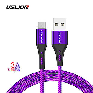 Кабель microUSB — USB (1m) дріт швидкого заряджання для телефона USLION US0124 Purple