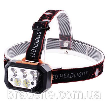 Ліхтар налобний BL-SQ-870-3хP30+6хSMD, з датчиком руху ЗП micro USB, фото 1