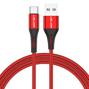 Кабель USB Type-C — USB (1m) дріт швидкого заряджання для телефона USLION US0125 Red