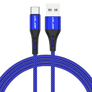 Кабель USB Type-C — USB (1m) дріт швидкого заряджання для телефона USLION US0125 Blue