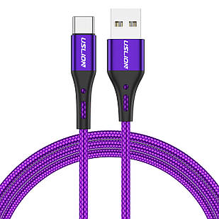 Кабель USB Type-C — USB (1m) дріт швидкого заряджання для телефона USLION US0125 Purple