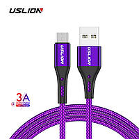 Кабель microUSB - USB (2m) провод быстрой зарядки для телефона USLION US0124 Purple