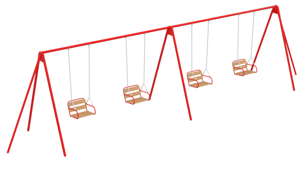 Гойдалки вуличні Океан чотиримісні сидіння W1 каркас метал червоний (Kidigo ТМ)