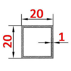 Алюмінієва труба квадратна 20х20х1 анодована